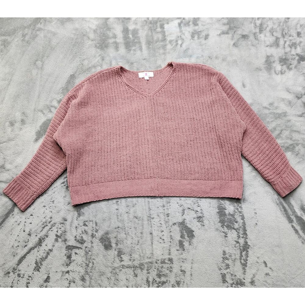 Chloe + Cyrus Sweater Womens XL Pink Tania V-Neck Pullover Crop Dolman Sleeves‎